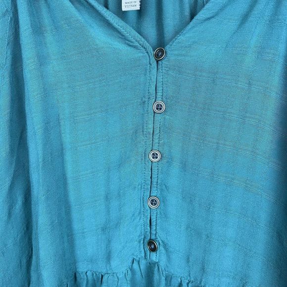 Knox Rose Green Peplum Peasant Blouse High Low Buttons Flowy Boho Size XL - Picture 3 of 6